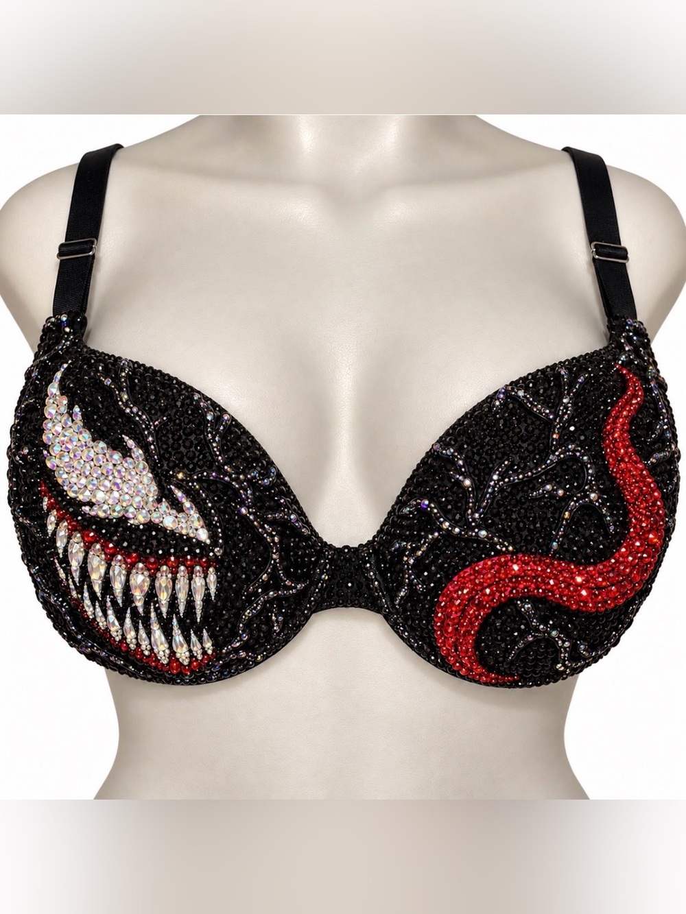 36B Venom Cosplay Crystal Design Rhinestone Glam Wrestling Bra Top New